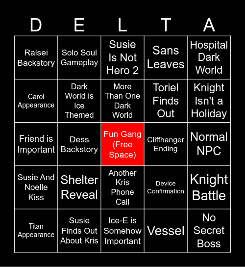 Deltarune Chapter 6 Bingo Card