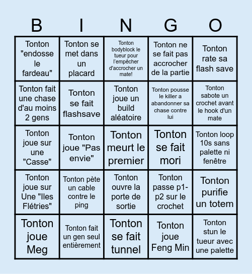 DBD Bingo Game Viewers Bingo Card