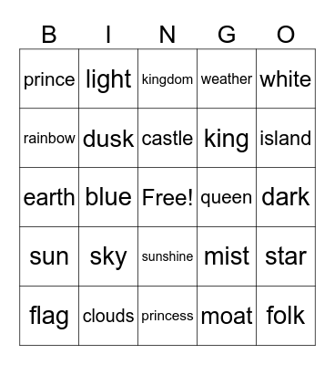 Sky Kingdom Bingo Card