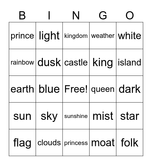 Sky Kingdom Bingo Card
