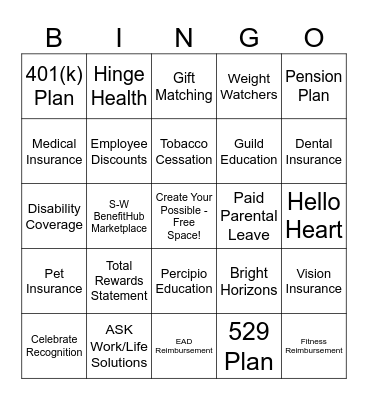 Total Rewards Bingo Card