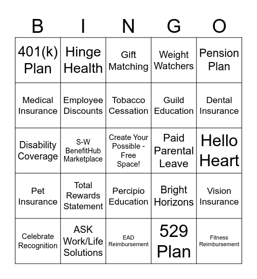 Total Rewards Bingo Card