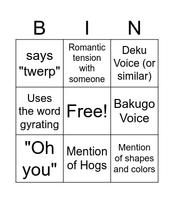 Sawyer Bingo Card