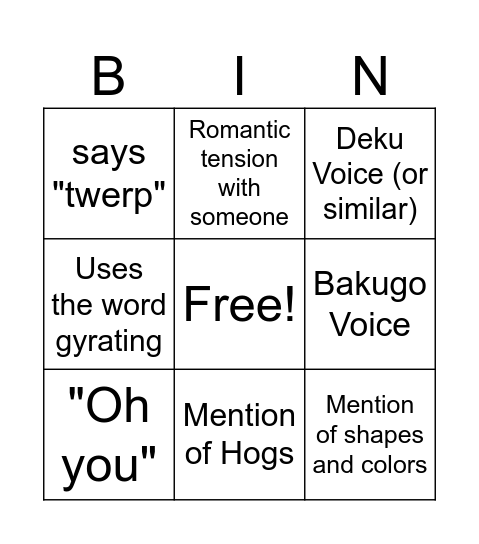 Sawyer Bingo Card