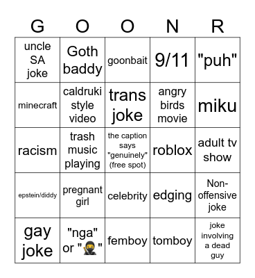 gooner bingo Card