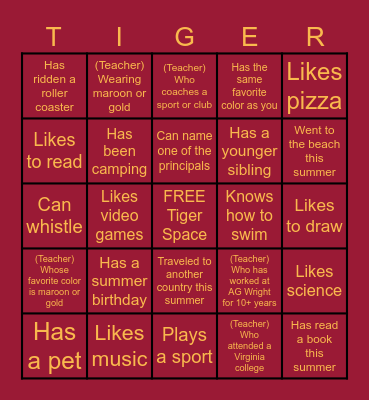 Find a classmate or teacher who .. Bingo Card