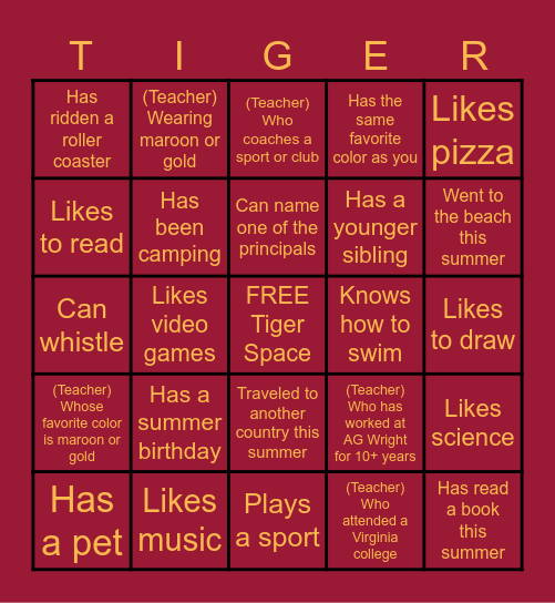 Find a classmate or teacher who .. Bingo Card
