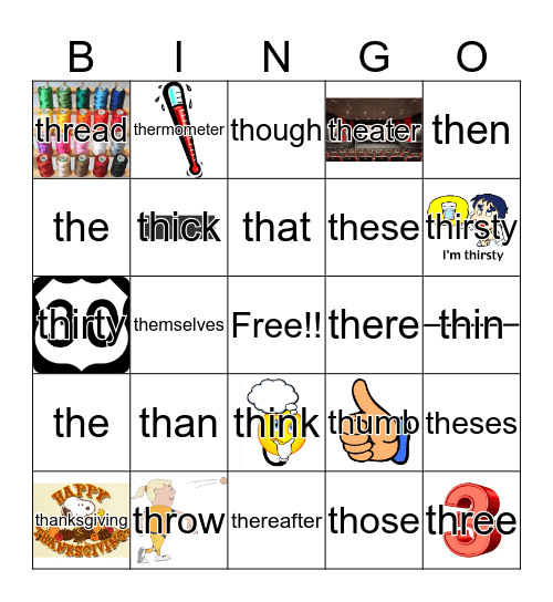 Mix of /TH/ Bingo Card