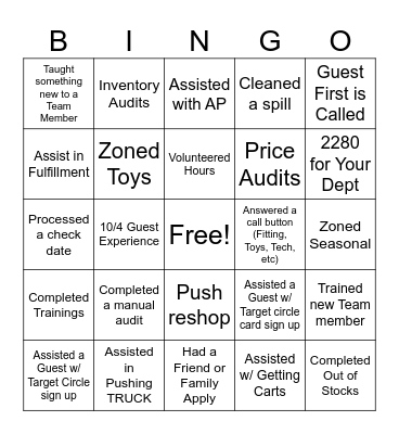 Target Bingo Card