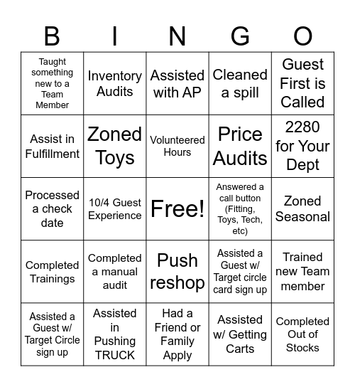 Target Bingo Card