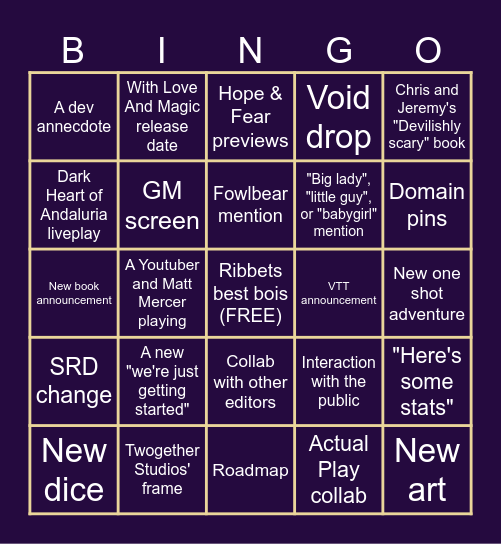 Daggerheart GenCon 2026 Bingo Card