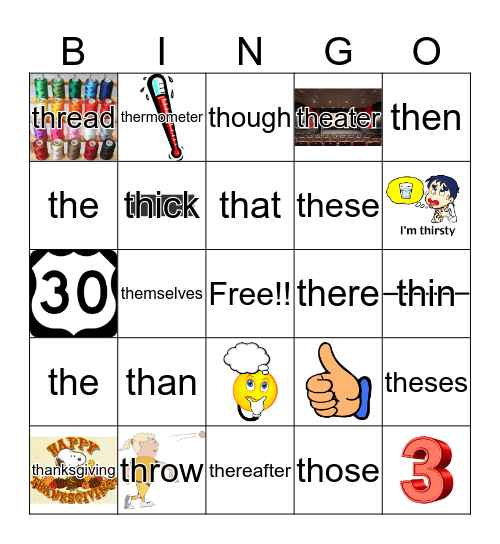 Mix of /TH/ Bingo Card