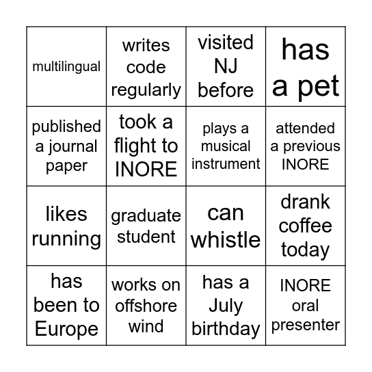 Find an INOREAN who... Bingo Card