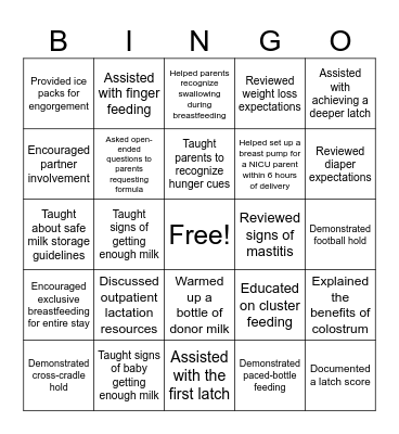 World Breastfeeding Week Bingo Card