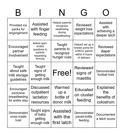 World Breastfeeding Week Bingo Card