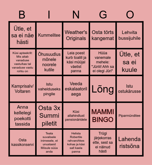 Kadri prouadeõhtu Bingo Card
