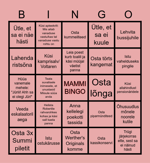 Kadri prouadeõhtu Bingo Card