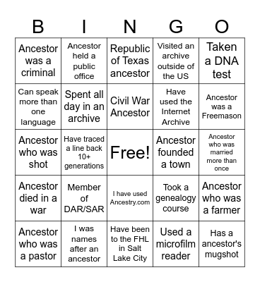 Family History BINGO! Bingo Card