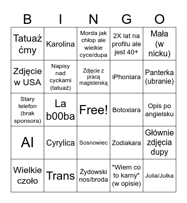 Tinder Bingo Card