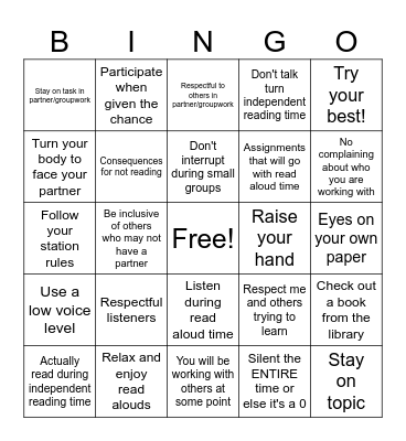Classroom Procedures Bingo Card