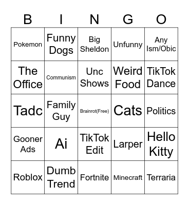Youtube Shorts Bingo Card