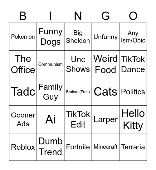 Youtube Shorts Bingo Card
