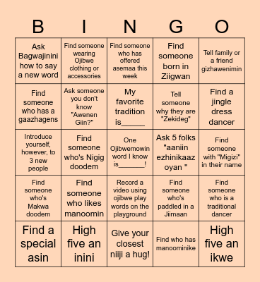 Odaminodaa Bingo! Bingo Card