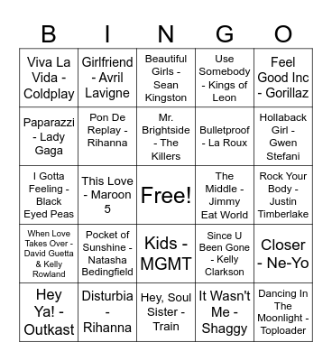 00s Summer Bingo Card