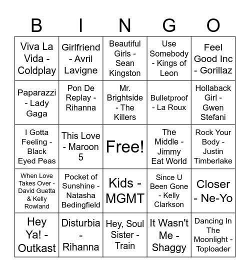 00s Summer Bingo Card