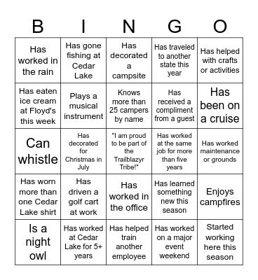 "Trailblazyr Find Someone Who..." Bingo Card