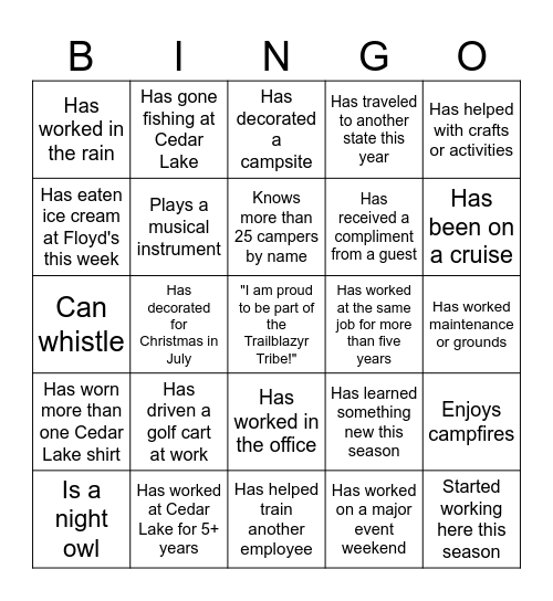 "Trailblazyr Find Someone Who..." Bingo Card