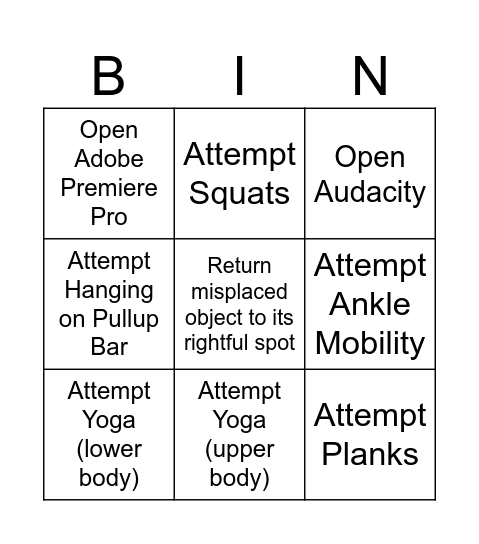 Habit Bingo Card
