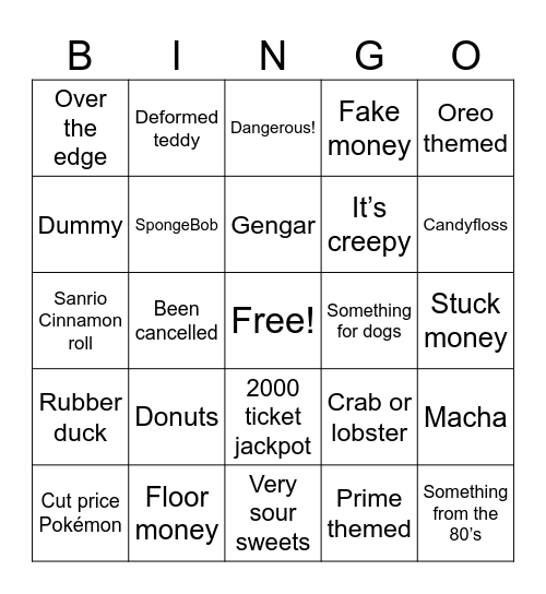 Arcade Bingo Card