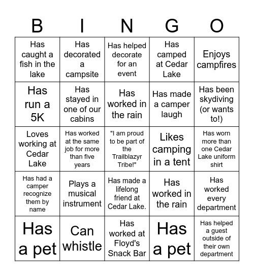 "Trailblazyr Find Someone Who..." Bingo Card