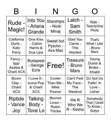10s Summer Bingo Card