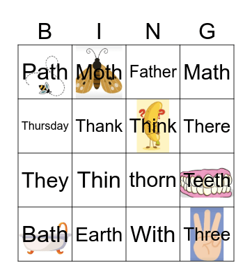 'Th' Words Bingo Card