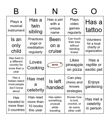 Binget to Know You Bingo Card