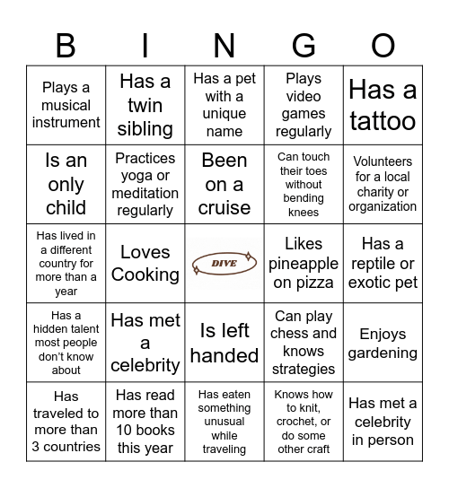 Binget to Know You Bingo Card