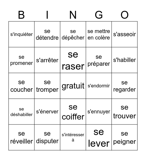 Les verbes probiminaux Bingo Card