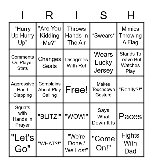 Notre Dame Game BINGO Card