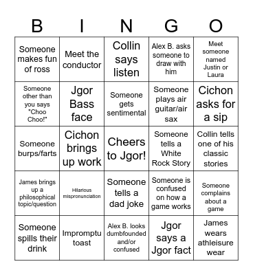 JGOR'S BACHELOR PARTY!! Bingo Card