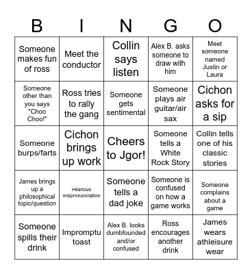 JGOR'S BACHELOR PARTY!! Bingo Card