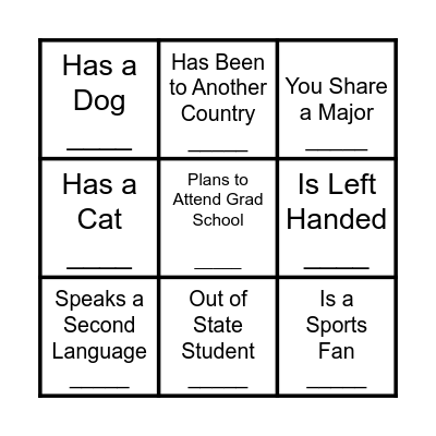 T-Orientation People Bingo! Bingo Card