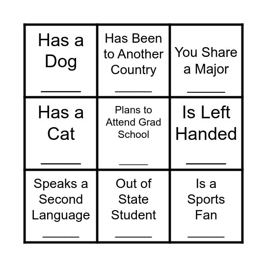 T-Orientation People Bingo! Bingo Card