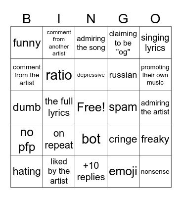 soundcloud comments bingo Card