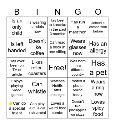 Get to Know Bingo Card