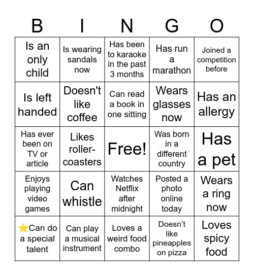 Get to Know Bingo Card