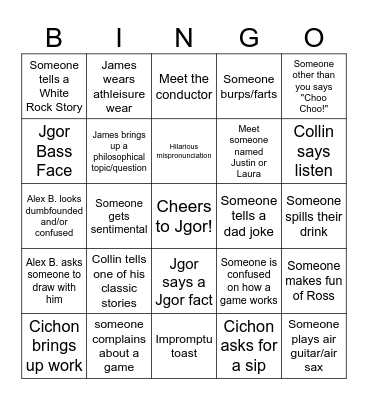 JGOR'S BACHELOR PARTY!! Bingo Card