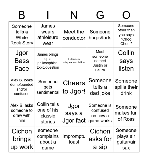JGOR'S BACHELOR PARTY!! Bingo Card