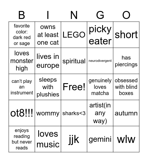 fadas bingo Card
